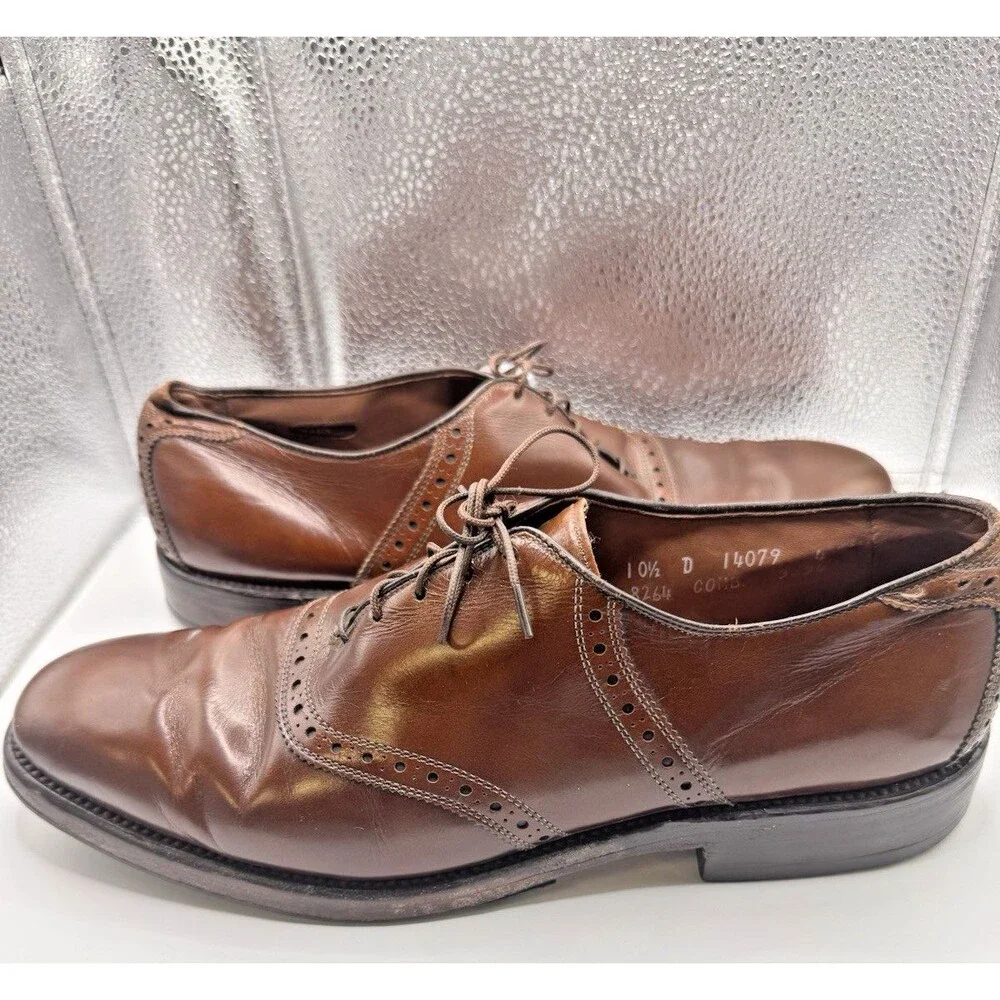 Vintage Allen Edmonds Polo Saddle Oxford Brown 10.5D USA Re-Soled Leather Shoes